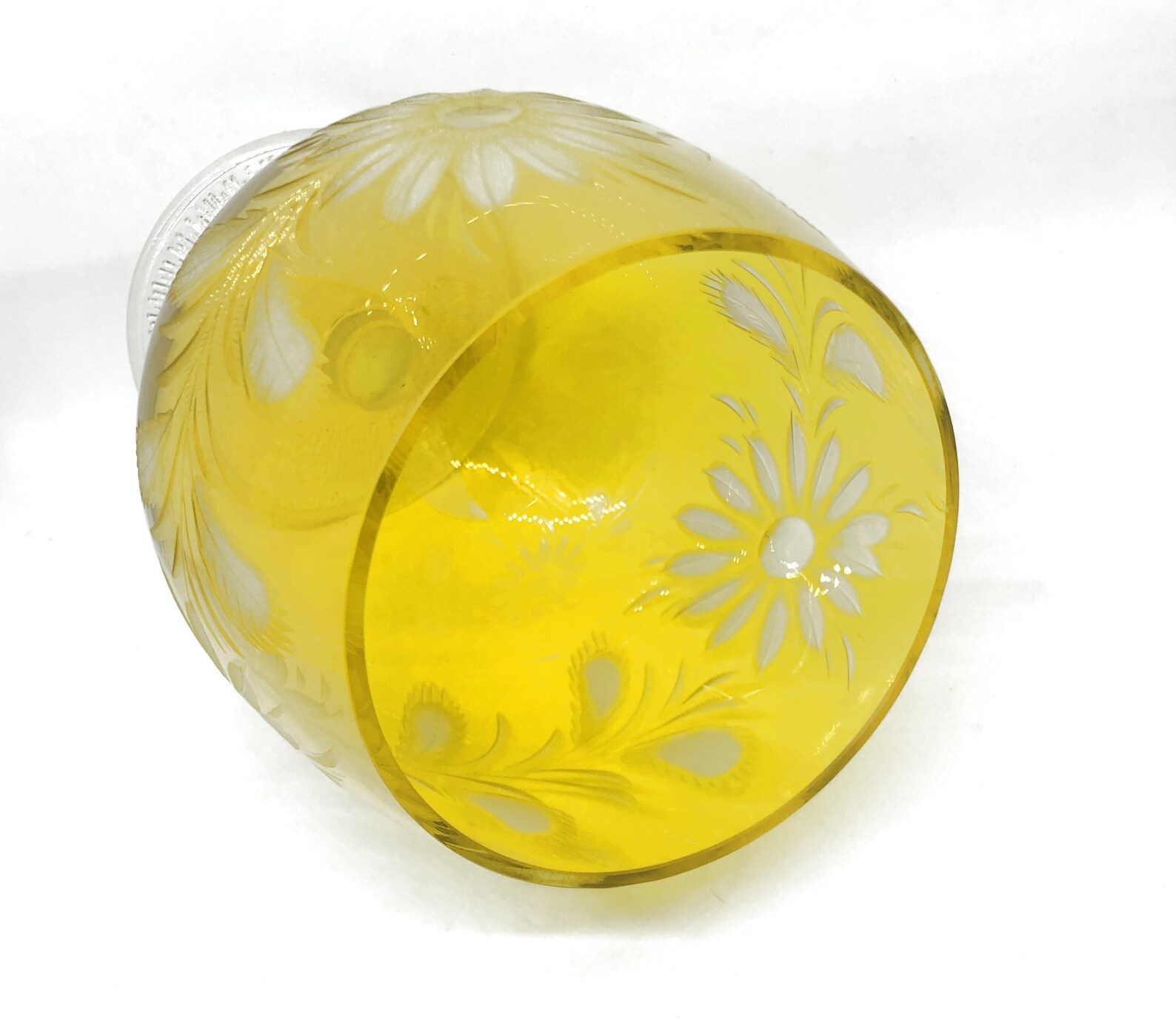 Fine LEMON YELLOW Footed Rose Bowl Glass Vase Cuttoclear 24 Etsy