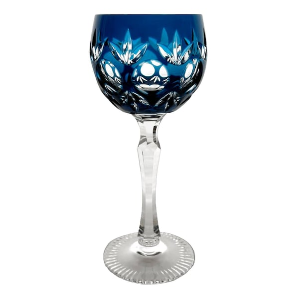 Vintage TURQUOISE TEAL Wine Glass Goblet Hock Cut-to-Clear 24% Lead Crystal Wildunger Kristall Bad Wildungen Hessen Germany 1970s BAMBERG