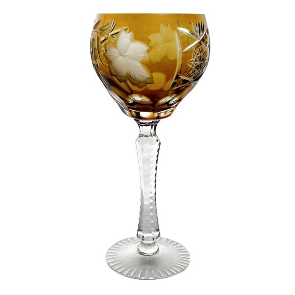 Verre à vin vintage MIEL AMBRE OR Hock coupé pour transparent 24 % cristal au plomb AnnaHuette AnnaHütte Bavière Allemagne des années 1980 Traube raisins rétro