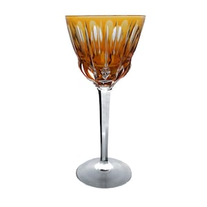 Bright TANGERINE ORANGE Wine Glass Goblet Hock Cut-to-Clear Full 24% PbO Lead Crystal VEB Glaswerk Döbern Doebern Brandenburg Germany