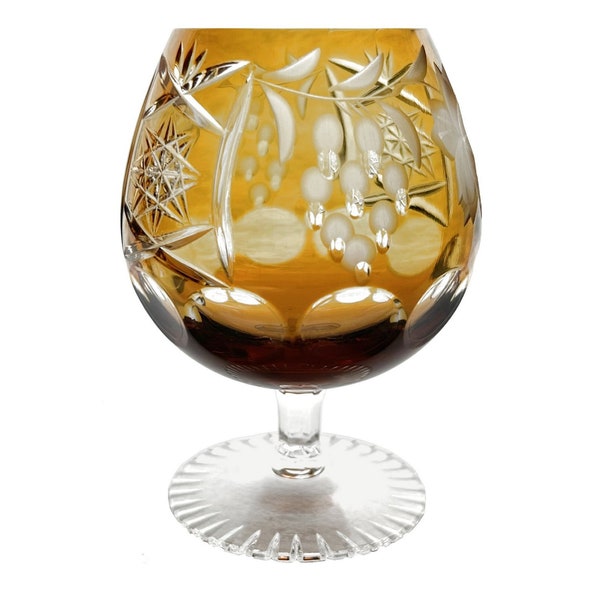 Vintage GOLDEN AMBER cognac cognac verre à gouttes transparent 24 % cristal au plomb AnnaHuette AnnaHütte Bavière Allemagne des années 80 motif raisin Traube