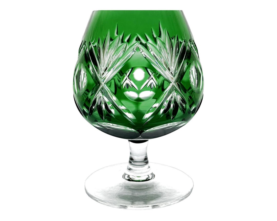 Vintage EMERALD KELLY GREEN Cognac Brandy Snifter Glass Cuttoclear 24 Lead Crystal 1970s W.M