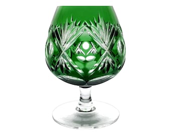 Vintage EMERALD KELLY GREEN Cognac Brandy Snifter Glass Cut-to-Clear 24% Lead Crystal 1980s W.M.F. Cristal Cabinet William Fraser Germany