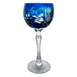 MOSEL Grape TURQUOISE BLUE Wine Glass Goblet Hock Cut-to-Clear 24% Lead Crystal Beyer Kristallglas Neustadt Waldnaab Bavaria Germany 1980s
