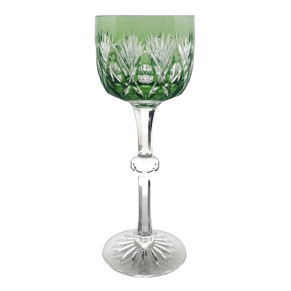 Vintage EMERALD GREEN Wine Glass Goblet Hock Cut-to-Clear 30% PbO Crystal Karl Klokotschnik Zwiesel Beieren Duitsland jaren 1970 Retro Ambiente