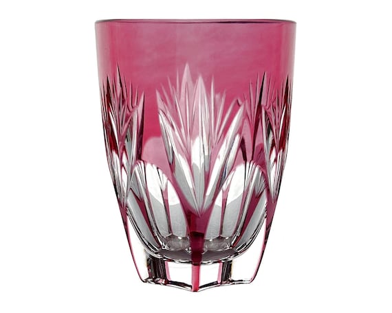 Vintage CRANBERRY RED PINK Juice Glass Tumbler Hock Cut-to-clear 24% Lead Crystal F.X. Nachtmann Neustadt Bavaria Germany 1960s Retro