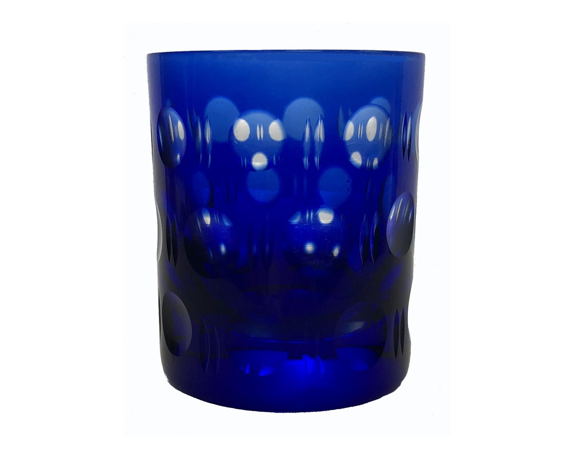 COBALT BLUE 1 OZ Shot Glass CUT TO CLEAR LEAD CRYSTAL Lausitz EAST GERMANY 