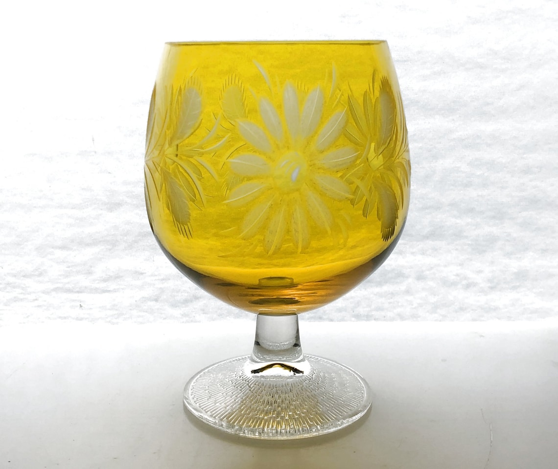 Fine LEMON YELLOW Footed Rose Bowl Glass Vase Cuttoclear 24 Etsy