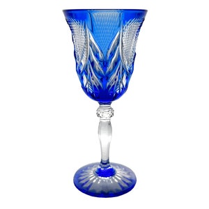 Vintage COBALT BLUE Cordial Hock Glass Cut-to-Clear 24% Lead Cristallerie D&#39;Arques Durand MENUET Pattern Arques Pas-de-Calais France 1990s