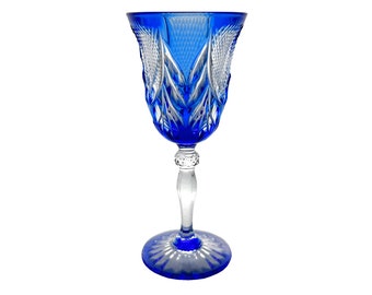 Vintage COBALT BLUE Cordial Hock Glass Cut-to-Clear 24% Lead Cristallerie D&#39;Arques Durand MENUET Pattern Arques Pas-de-Calais France 1990s