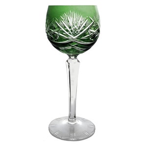 Vintage EMERALD GREEN Wine Glass Goblet Hock Cut-to-Clear 24% Lead Crystal F.X. Nachtmann DEKOR 124 Pattern Neustadt Bavaria Germany 1960s