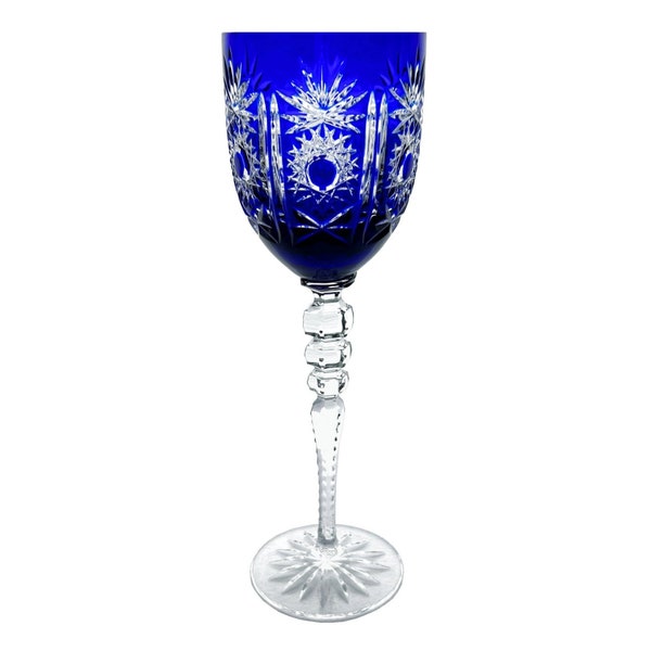 Vintage ROYAL COBALT BLUE Wine Glass Goblet Hock Cut-to-Clear 30% PbO Crystal Karl Klokotschnik Zwiesel Beieren Duitsland jaren 1970 Retro Ambiente