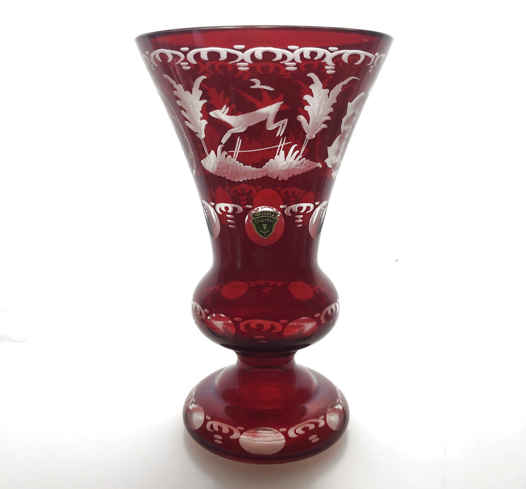 RUBY RED Stained Vase Glass Cut-to-clear CRYSTAL Bohemian German