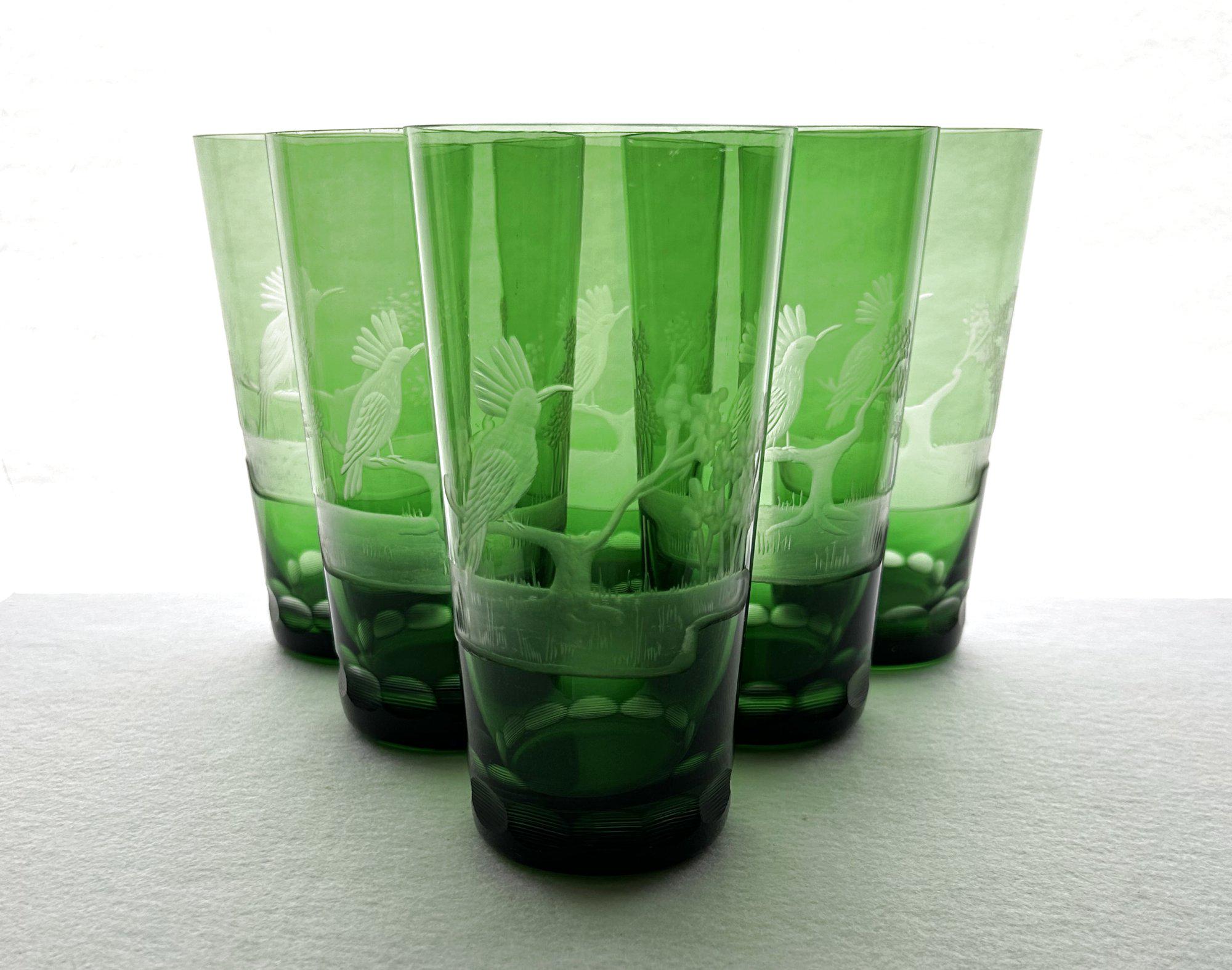 Vintage EMERALD KELLY GREEN Set of 6 Long Drink Highball Tumblers