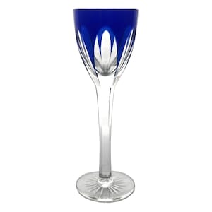 Vintage ROYAL COBALT BLUE Cordial Hock Glass Cut-to-Clear 24% Lead Crystal Cristallerie St. Louis Saint-Louis-lès-Bitche France 1940s Retro