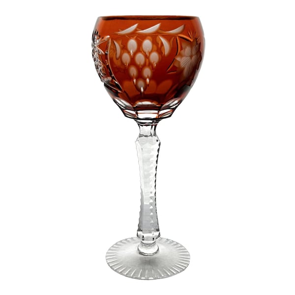 vintage BLOOD FIRE ORANGE verre à vin jarret jarret coupé transparent 24 % cristal au plomb AnnaHuette AnnaHütte Bavière Allemagne des années 1980 Traube raisins