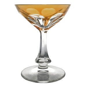 Mid-Century Modern GOLDEN AMBER Liqueur Glass Mini-Goblet Cut-to-Clear 24% Lead Crystal VEB Glaswerk Döbern Doebern Brandenburg Germany 60s