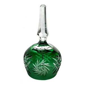 Vintage EMERALD KELLY GREEN Dinner Bell Cut-to-Clear 24% Lead Crystal Lusatian Glass Lausitzer Glas Weisswasser Saxony Germany 1980 Pinwheel