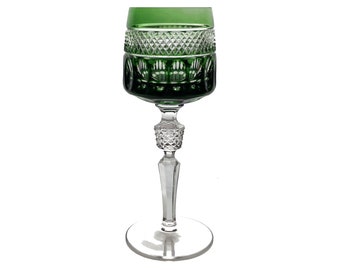 Vintage Deep EMERALD GREEN Wine Glass Goblet Hock Cut-to-Clear 24% Lead Crystal F.X. Nachtmann EMPIRE Pattern Bavaria Germany German 1980s