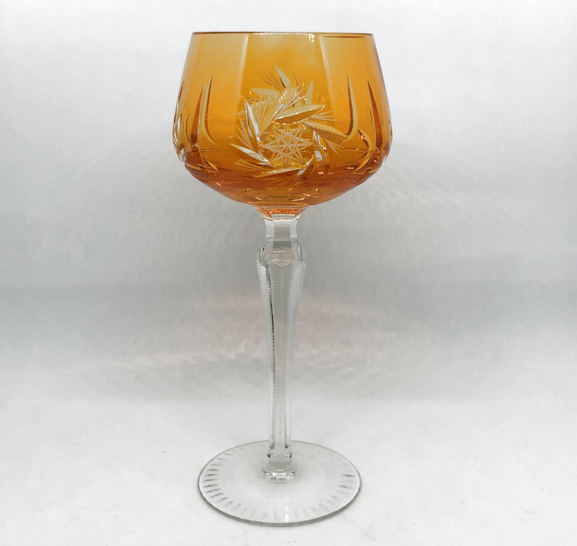 Vintage TANGERINE ORANGE Wine Glass Goblet Hock Cut-to-clear 24