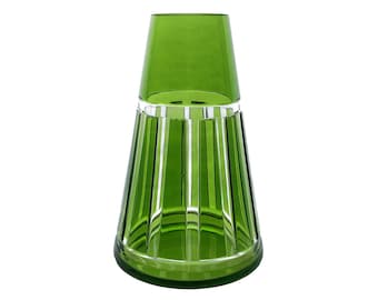 Contemporary RESEDA GREEN Trumpet-Shape Vase Cut-to-Clear 24% Lead Crystal F.X. Nachtmann AVIGNON Pattern Bavaria Germany German early 2000s