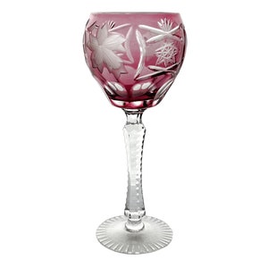 Vintage CRANBERRY RED PINK Wine Glass Goblet Hock Cut-to-Clear 24% Lead Crystal AnnaHuette AnnaHütte Bavaria Germany 1980s Traube Grapes
