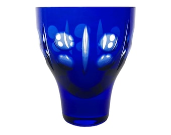 Mid-Century Modern COBALT BLUE Juice Glass Cut-to-Clear 24% Lead Crystal VEB Glaswerk Harz-Kristall Derenburg Saxony-Anhalt East Germany 60s