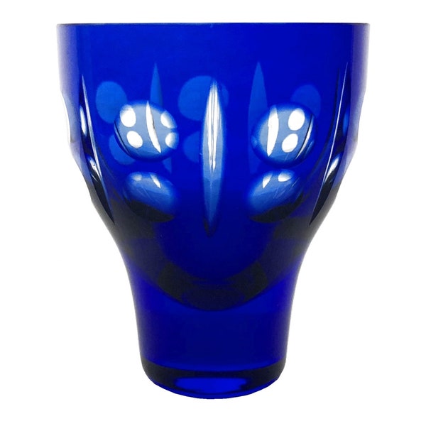 Mid-Century Modern COBALT BLUE Juice Glass Cut-to-Clear 24% Lead Crystal VEB Glaswerk Harz-Kristall Derenburg Saxony-Anhalt East Germany 60s