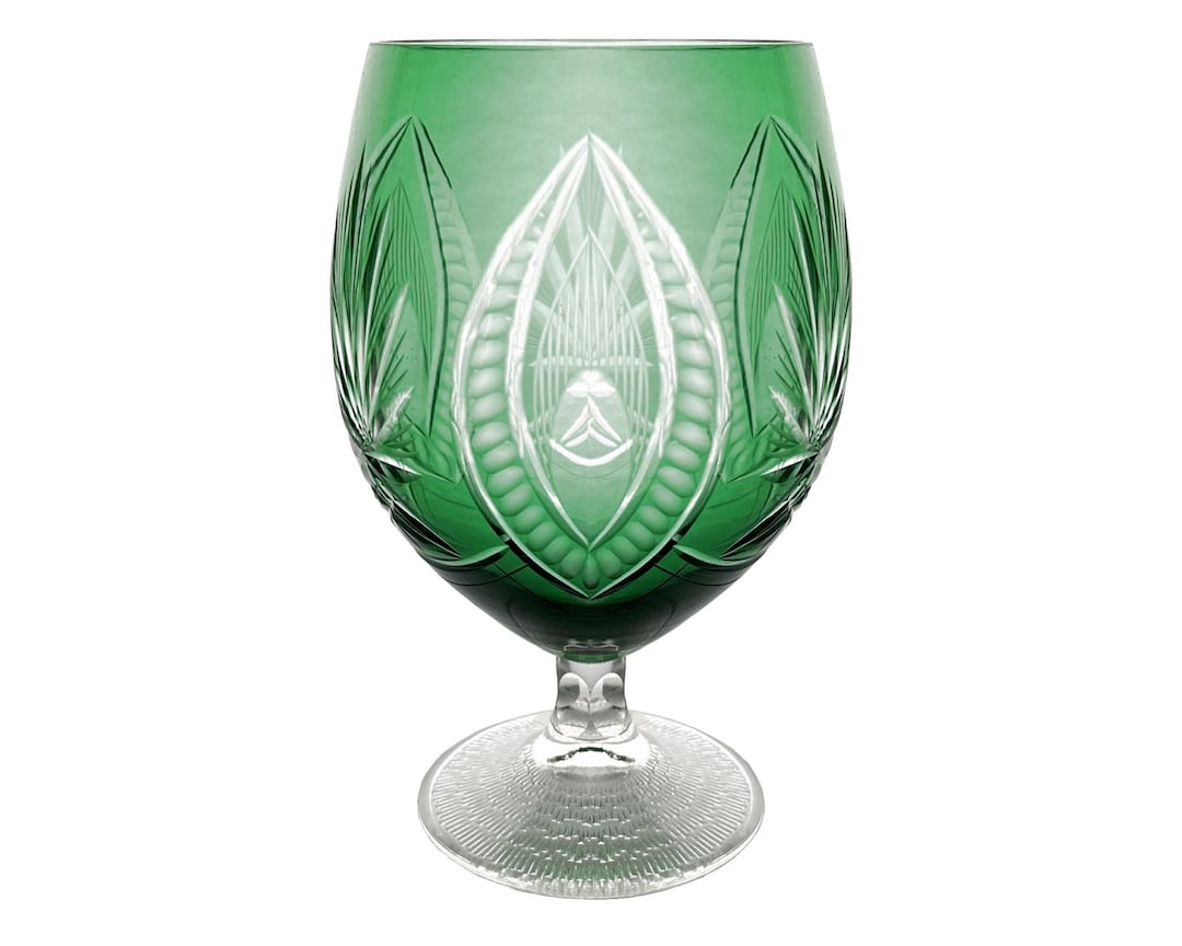 EMERALD GREEN Footed Rose Bowl Glass Vase Cuttoclear 24 Lead Crystal