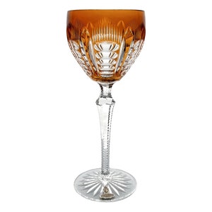 Antique TANGERINE ORANGE Wine Glass Goblet Hock Cut-to-Clear 24% Lead Crystal Franz Wittwer Altheide-Bad Polanica Zdrój Silesia Poland 1930s