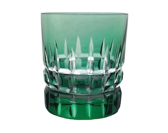 Vintage EMERALD GREEN Shot Glass Cut-to-Clear Full 24%PbO Lead Crystal VEB Glaswerk Döbern Doebern Brandenburg Germany German 1980s