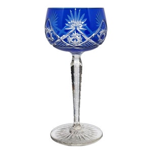 Antique COBALT BLUE Wine Glass Goblet Hock Cut-to-Clear 24% Lead Crystal Kristallglasfabrik Spiegelau Bavaria Germany 1930 VSL Munster 3269