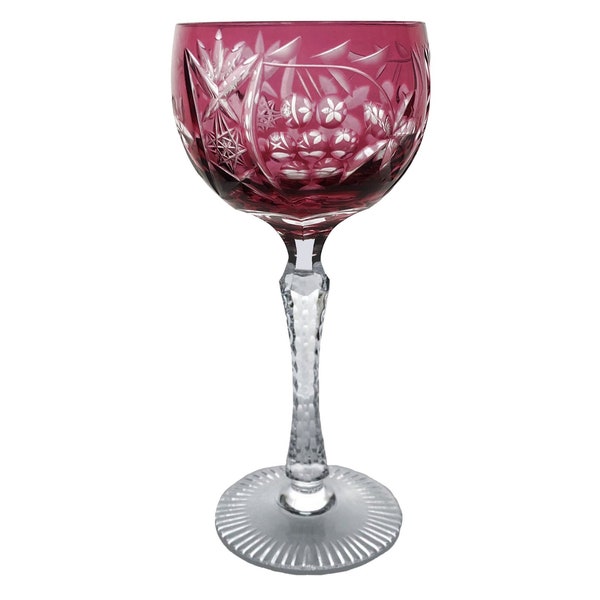 MOSEL Grape CRANBERRY PINK Wine Glass Goblet Hock Cut-to-Clear 24% Lead Crystal Joska Kristall Waldglashütte Bodenmais Bavaria Germany 1980s