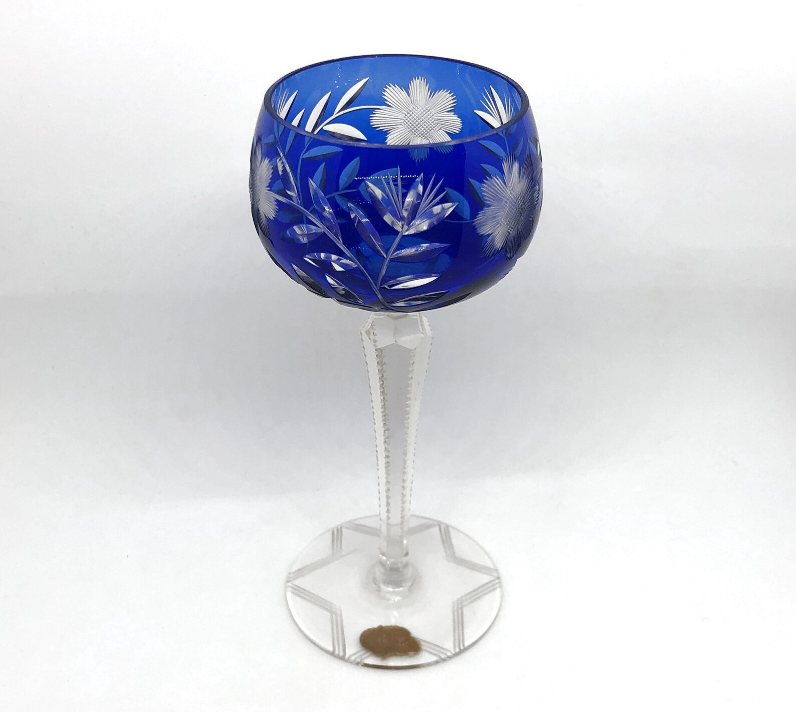 Vintage Bright COBALT BLUE Wine Glass Goblet Hock Cut-to-Clear | Etsy