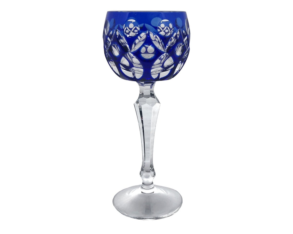 Vintage COBALT BLUE Wine Glass Goblet Hock Cuttoclear Etsy