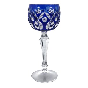 Vintage COBALT BLUE Wine Glass Goblet Hock Cut-to-Clear Crystal Peill + Putzler Glashüttenwerke Düren North Rhine-Westphalia Germany 1960s
