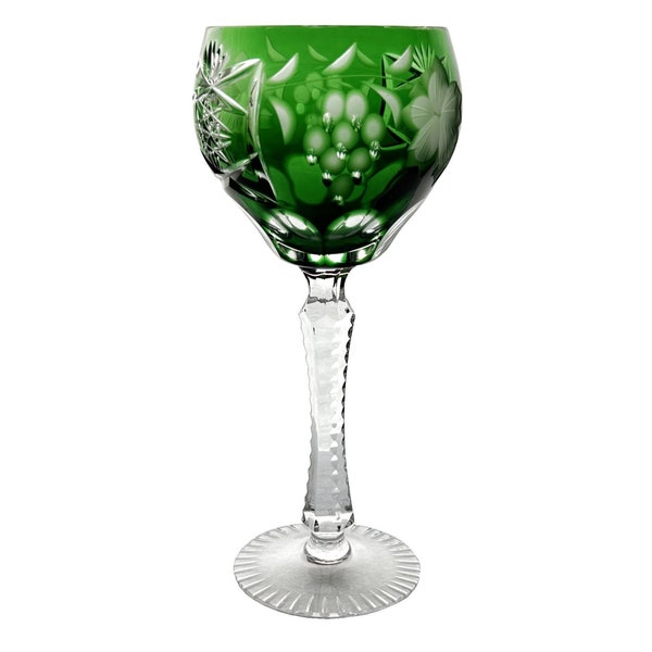 Vintage verre à vin vert émeraude jarret jarret coupé pour transparent 24 % cristal au plomb AnnaHuette AnnaHütte Bavière Allemagne des années 1980 raisins Traube