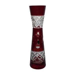 Slim RUBY RED Rosebud Bud Vase Cut-to-Clear Full Lead 24% PbO CRYSTAL Firma Ernst Wittig Hadamar Hessen Germany German Bohemian Polkadots