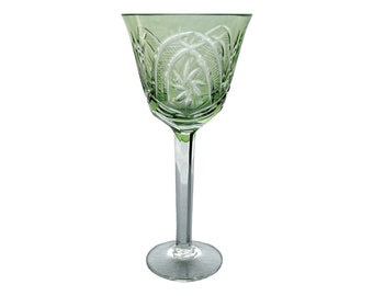 Fair PISTACHIO GREEN Cordial Glass Goblet Hock Cut-to-Clear 24% Lead Crystal Bohemian Czech Republic Nový Bor Haida Pinwheel Schleuderstern