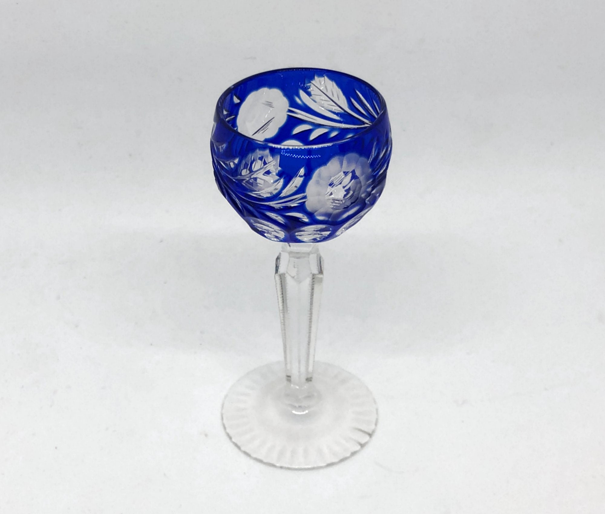 Vintage COBALT BLUE Cordial Hock Glass Cut-to-clear Lead 24% - Etsy