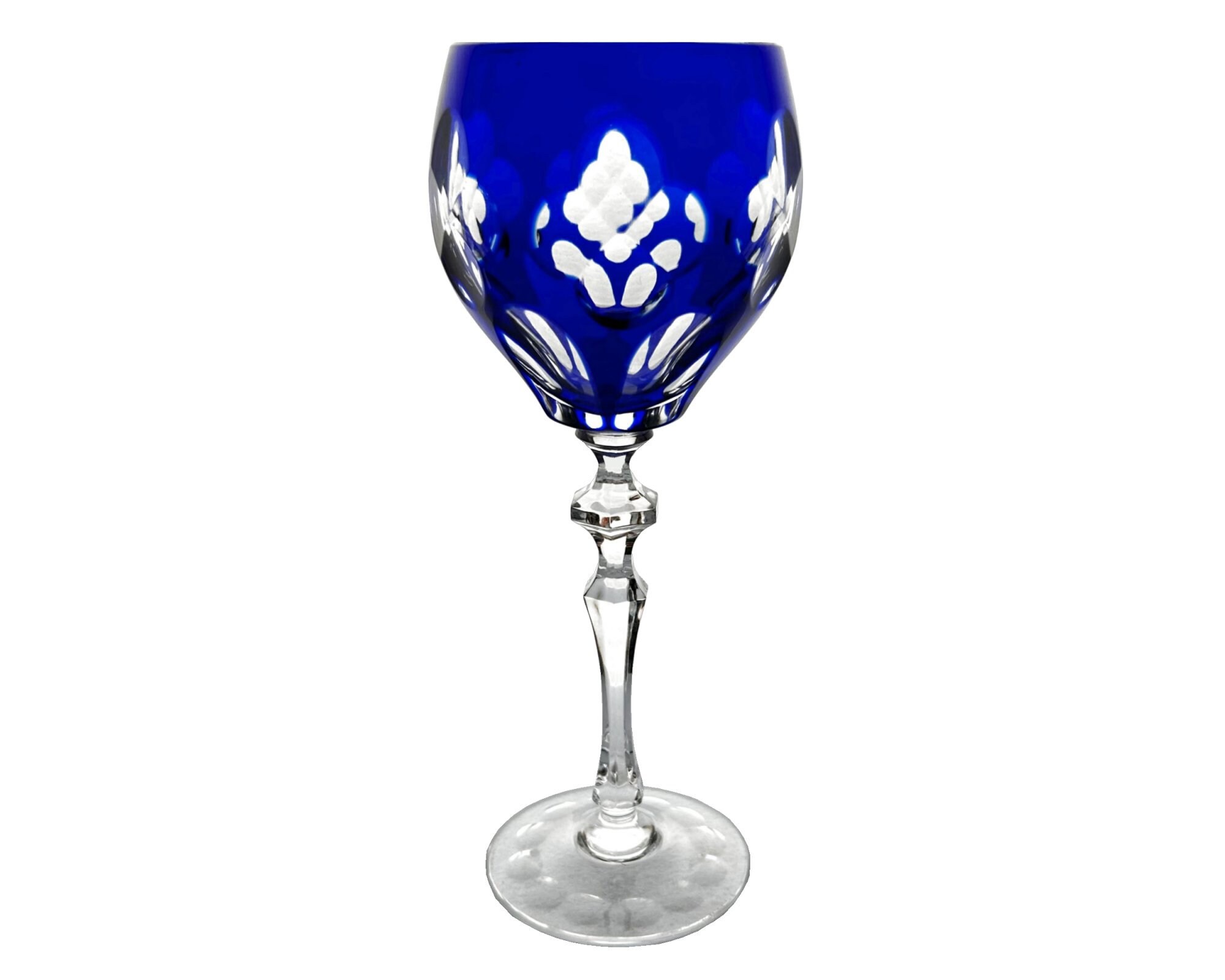 4 - Vintage Cobalt Blue Wine Glasses with Short Clear Ball