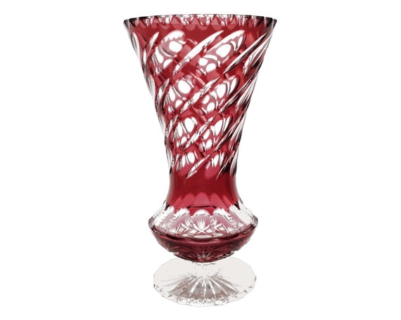 Massive CRANBERRY RED PINK Footed Vase Cut-to-clear Cased 24% Lead