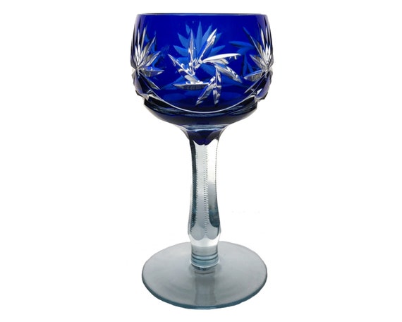 Rustic Vintage COBALT BLUE Wine Glass Goblet Hock Cut-to-Clear | Etsy