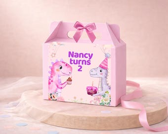 Pastel Dinosaur Birthday Box | Personalised Girls Party Favor, Pink Theme UK