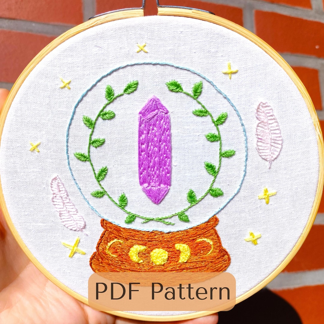 Crystal Ball Embroidery Pattern PDF – Mystic Moon Phases, Witchy Hand ...