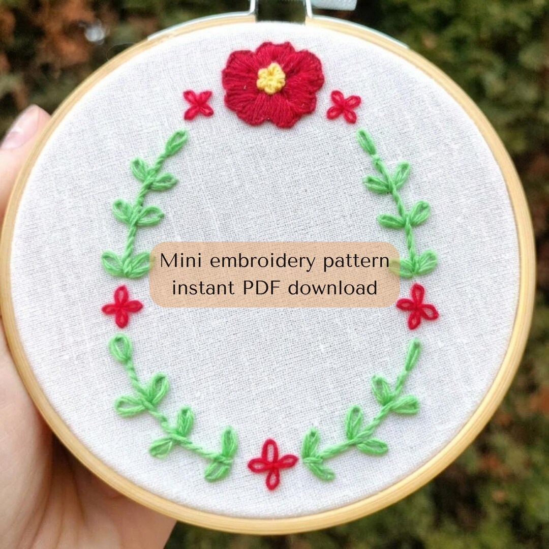 Mini Floral Wreath Embroidery Pattern PDF – Small Frame Design for Hand ...