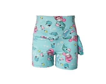 High Waist Mermaid Print Shorts with Scrunchy