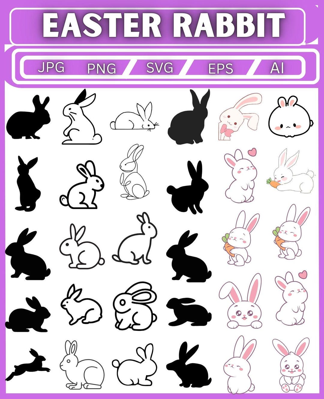 Easter Bunny Outline SVG Bundle, Peeking Rabbit, Spring Cut Files ...