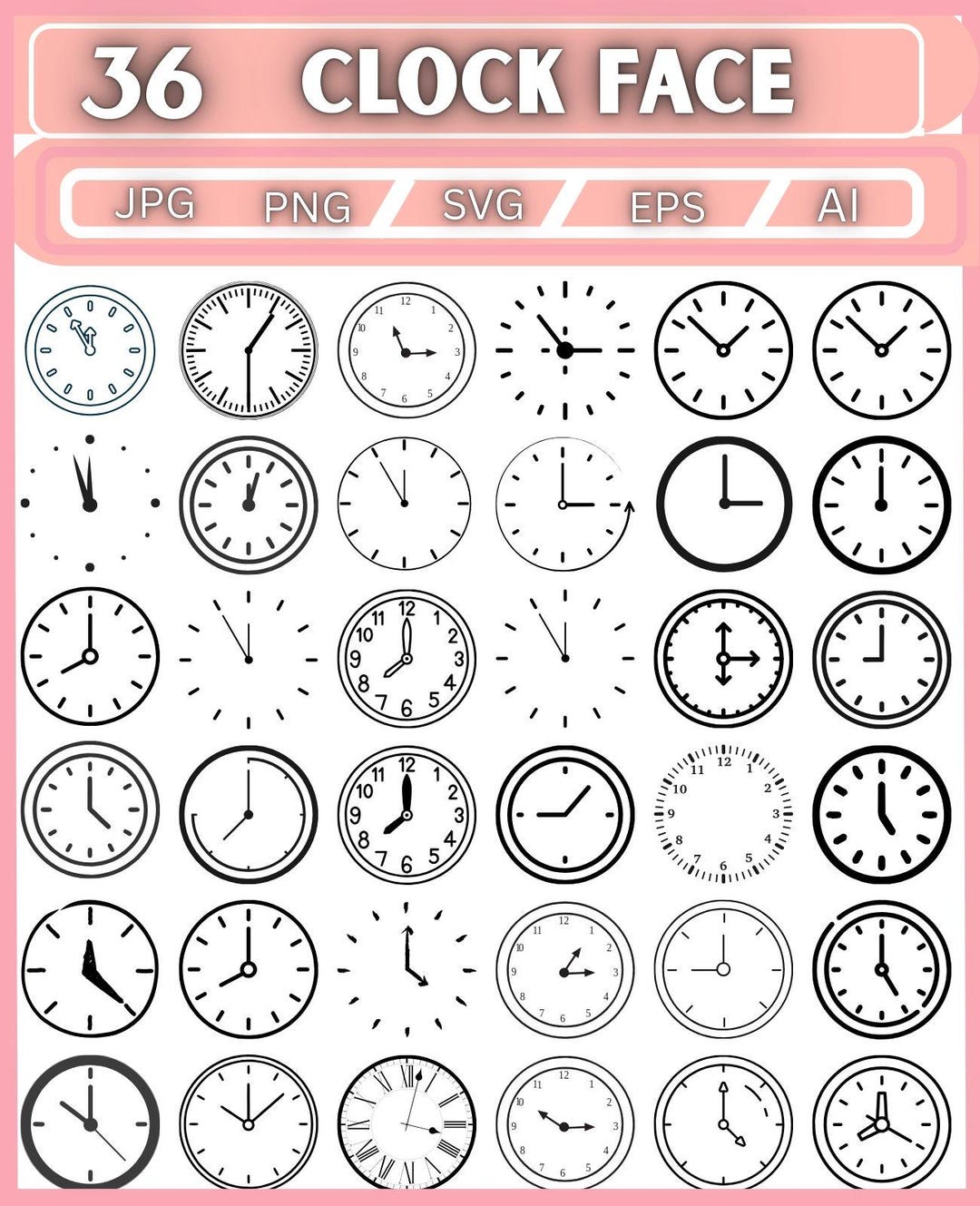 Clock Face SVG Bundle, Roman Numeral, Clipart, Template (digital ...