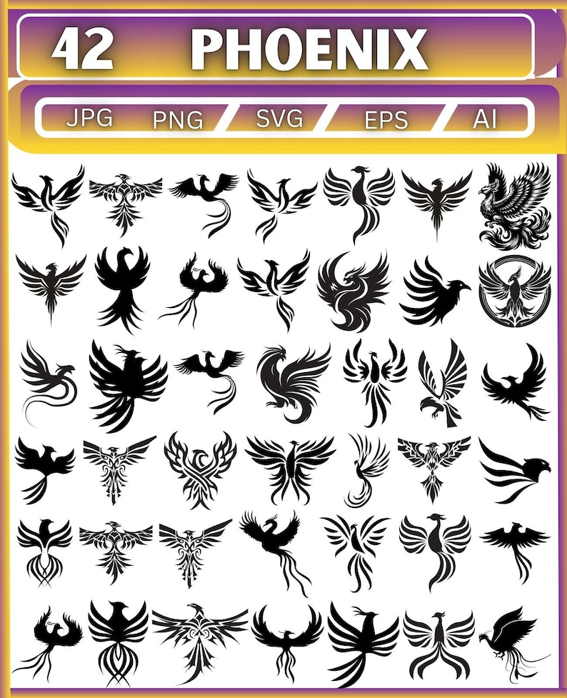 42 Phoenix SVG Clipart Bundle, Bird Head Designs (digital Download) - Etsy